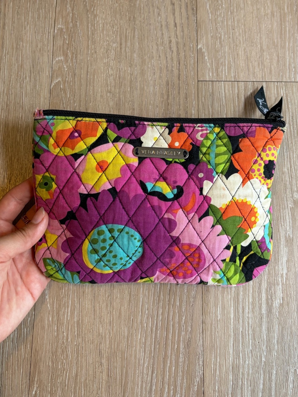 Vera Bradley Purple Floral Quilted Makeup Bag with Multicolor Accents